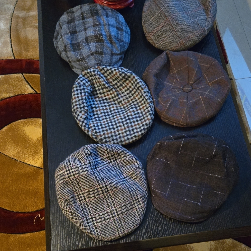 Men's Classic Checkered Flat Caps - Black, Brown, and Gray ,All 6 Caps I